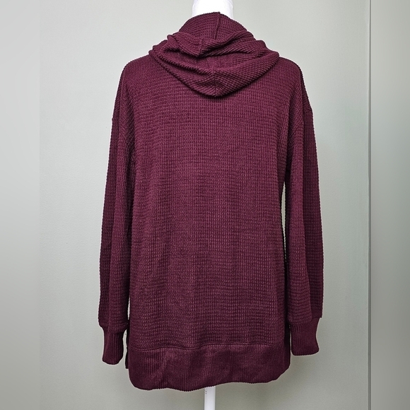 SO Cozy Waffle Knit Tunic Hoodie Sweater XS MAROON BURGUNDY WINE - Picture 5 of 7